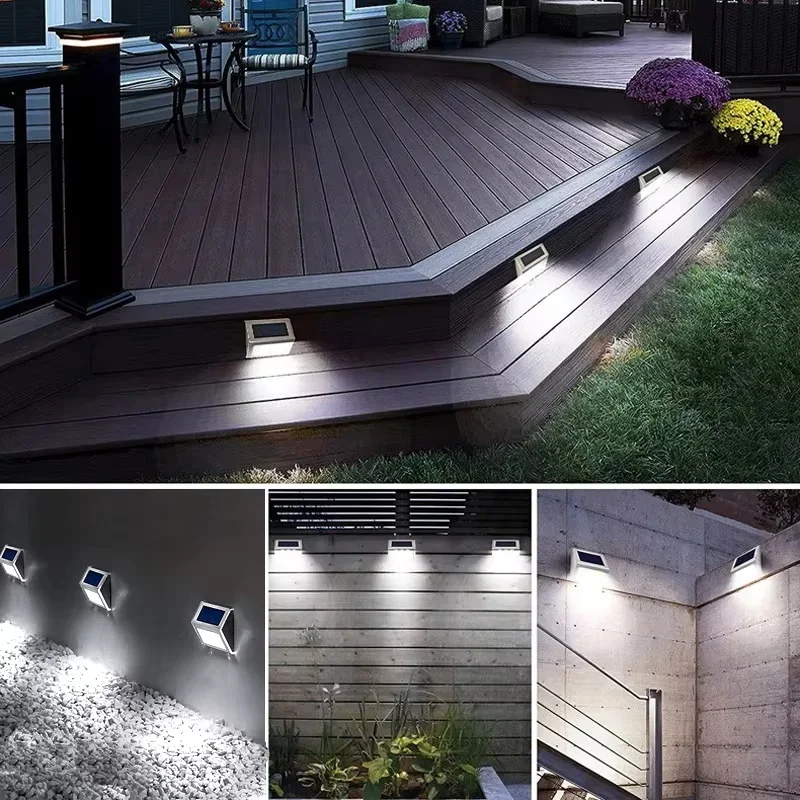 Solarna lampa schodowa ze stali nierdzewnej 3LED Wodoodporna, antykorozyjna i przyjazna dla środowiska lampa ścienna do ogrodzenia ogrodowego