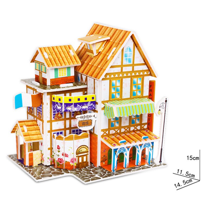 Puzzle 3D fai-da-te castello modello Cartoon House assemblaggio giocattolo di carta Kid Early Learning modello di costruzione regalo Puzzle per bambini