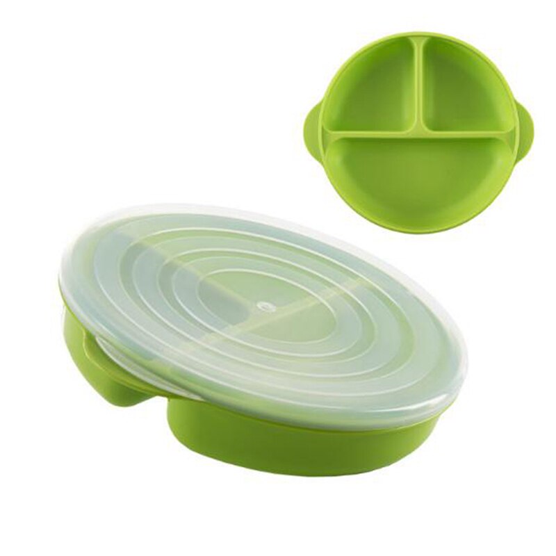 1 pc 3 gitter baby tallerken sikkerheds tallerken børnes tegnefilm tallerken fade frugt rund delt baby fodring: Grøn