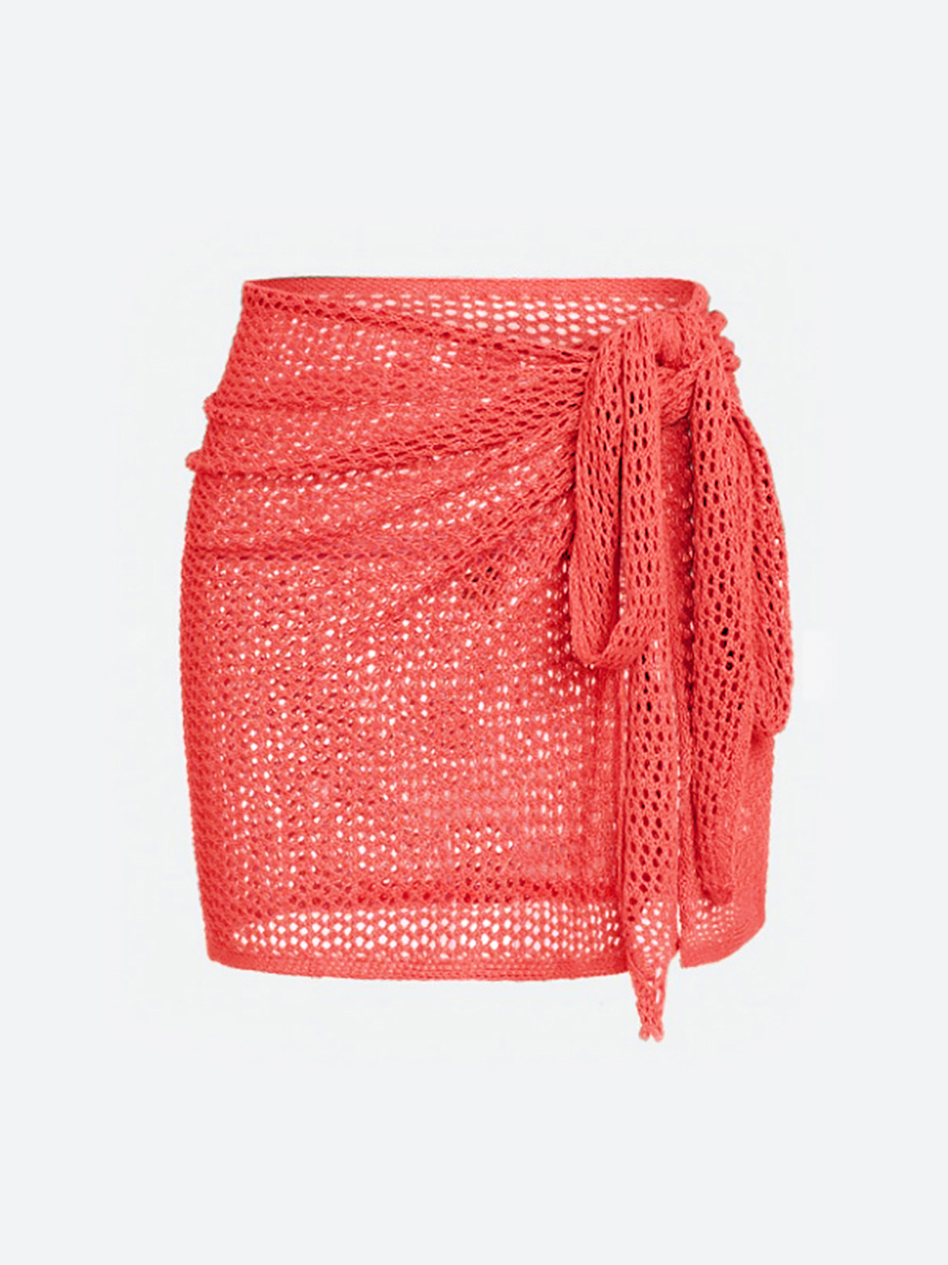 Women's Knitted Short Skirt with Hollow Straps and Slit, Sexy Beach Coverup Shirt for Summer