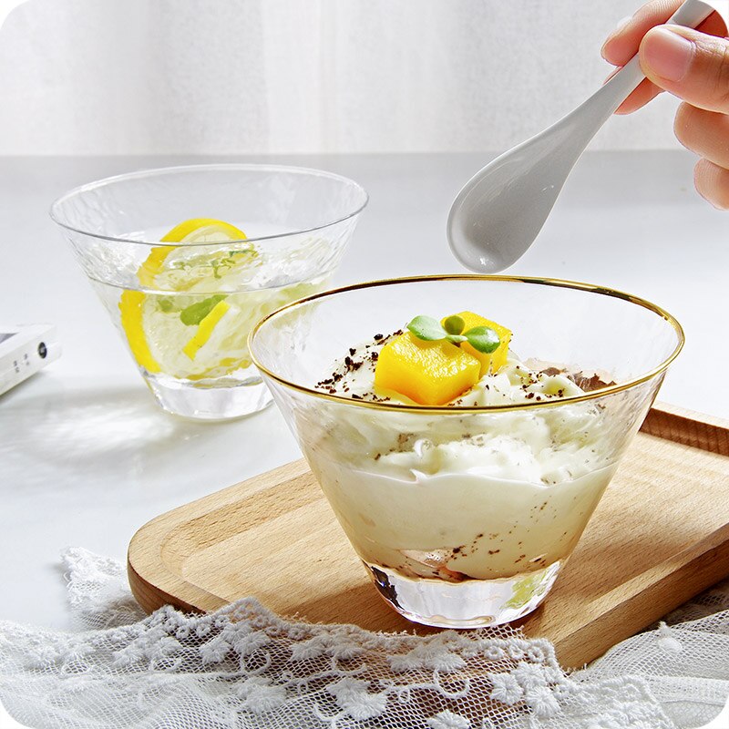 Japanese Hammer Drinking Glass Cup Cold Drink Juice Dessert Bowl Tea Glass Cup With Gold Trim Crystal Ice Cream Cup