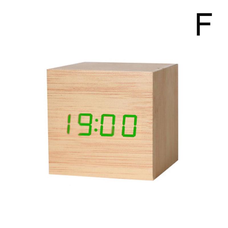 Reloj despertador de madera con cubo LED, alarma Digital con Control de sonido, temperatura 24 o 24 modos, pantalla de hora, 12 C4L3
