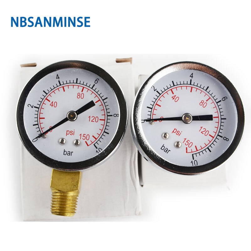 NBSANMINSE SMCB General Purpose Pressure Gauge 1/4&quot; G / NPT 2 inch 50mm Metal Pressure Gauge 10Bar 150 Psi Pneumatic Air Gauge