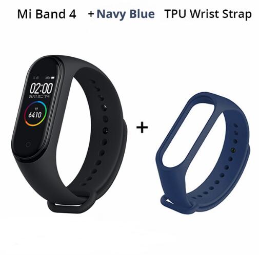 Original Xiaomi Mi Band 4 0.95" AMOLED Screen Smart Miband 4 Waterproof Heart Rate Fitness Wristband 135mAh Bluetooth 5.0 50ATM: add dark blue starp