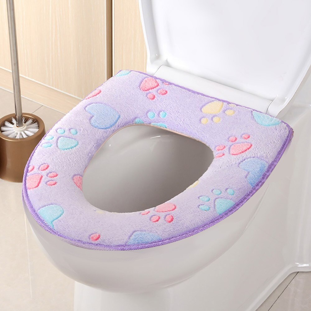 Asiento de inodoro para baño, cómodo y suave, lavable, calentador, alfombrilla, cojín, decoración del hogar, fundas bordadas para asiento de inodoro # 4z