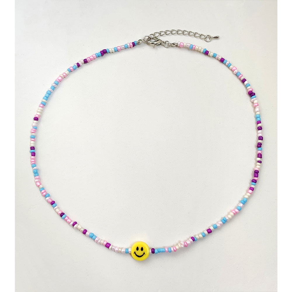 Collier perlé coloré Smiley pour femmes, fait à la main, style Baroque, perles de bonbons, ras du cou, bijoux de pour filles: 065301MC