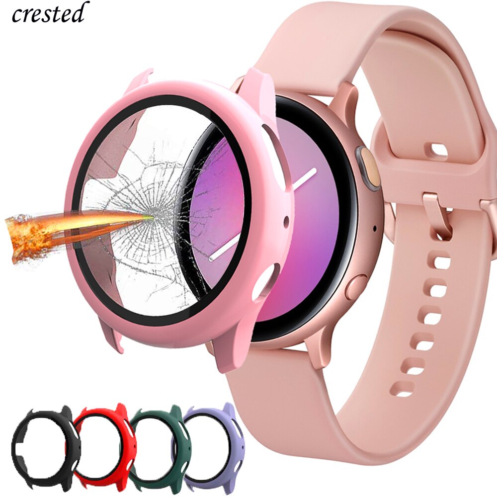 Glass+Case For Samsung Galaxy watch active2 44/40 mm All-Around cover bumper+Screen Protector Galaxy watch active 2 44mm 40mm