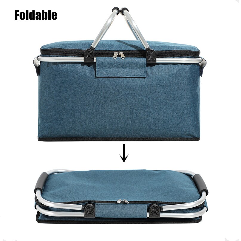 Outdoor Picnic Bag Portable Insulation Bag Camping Drinks Food Storage Basket Foldable Camp Bag Foldable Large Capacity