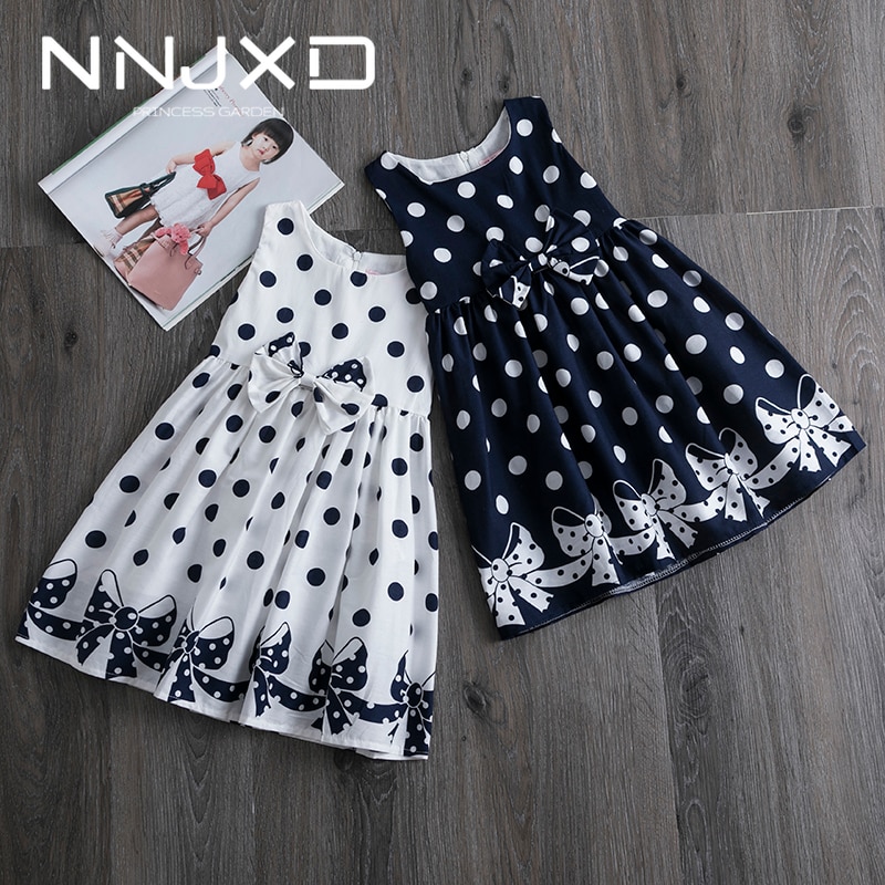 Casual Polkadot Jurken Voor Meisjes Boog Verjaardag Party Dress Kinderkleding Zomerjurk Baby Meisje Kleding 4 5 6 7 8 9 10 11 12 Jaar