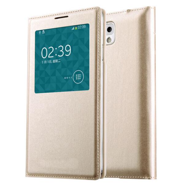 Funda inteligente con Chip Original Note 3 para Samsung Galaxy Note 3, cubierta de cuero con tapa, para Samsung Note III N9000 N9005, Atuo de visión de ventana: Note3 Gold