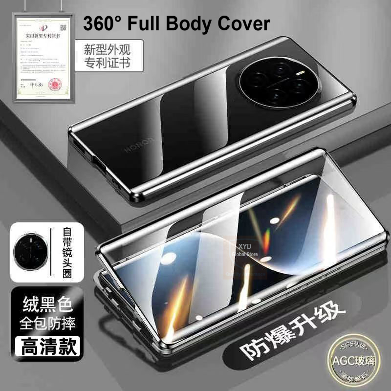 For Honor Magic7 Pro Magic 7 Case Tempered Glass Cover Case For Honor Magic 7 Pro 360 Full Body Flip Metal Magnetic Double Sided: Acrylic / Beige