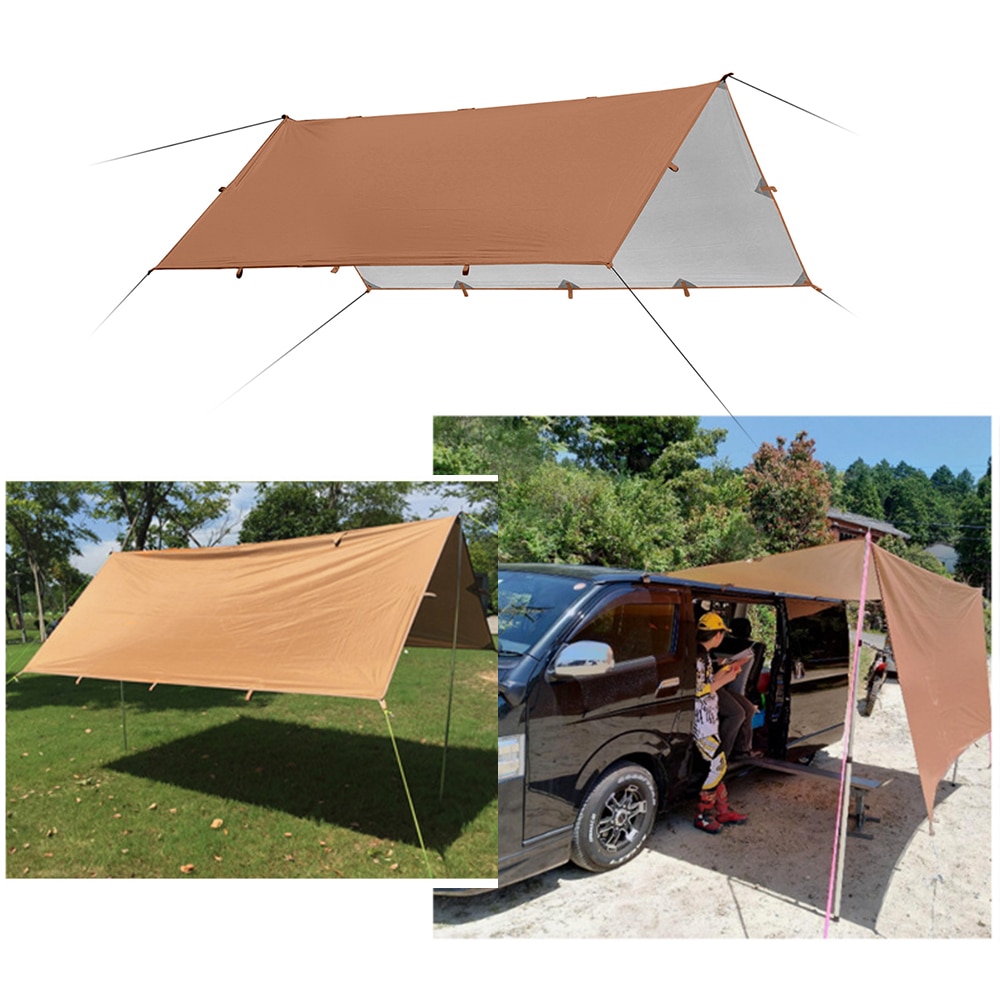 3.2X3M Luifel Waterdicht Tarp Tent Schaduw Vouwen Camping Luifel Ultralight Strand Zon Onderdak Versterkte Stiksels Zilveren Coating