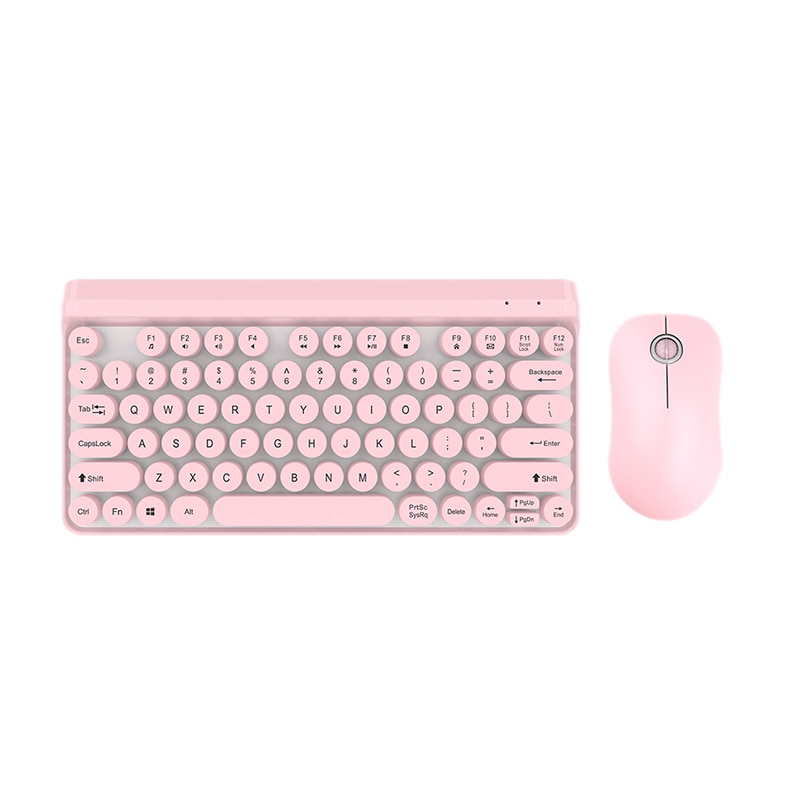 Wireless Keyboard and Mouse Set 2.4GHz Wireless Cute Retro Round Key Caps Keyboard and Ergonomic Mouse Combo