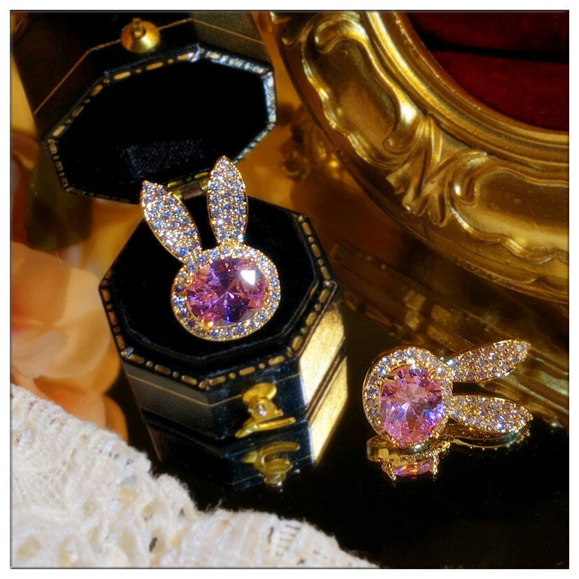 Brooches For Women S925 Rabbit Pink Cubic Zirconia Anti-glare Brooch Collar Pin Clothes Fixed Fine Jewelry Accessories