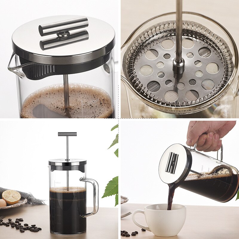 Thick French Press Pot Hand Brewing Coffee Filter Press Pot High Borosilicate Glass Heat-Resistant Tea Maker Coffee Pot