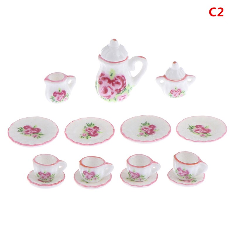 15Pcs 1/12 Doll house Miniature Blue Flower Patten Porcelain Coffee Tea Cups Ceramic Tableware Kitchen Accessories: C 2