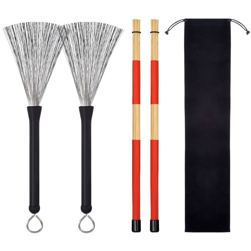 1 Pair Drum Brushes Retractable Wire Brushes Drums Drum Sticks Brush + 1 Pair Rods Drum Brushes Sticks Drum Stick Set: Default Title