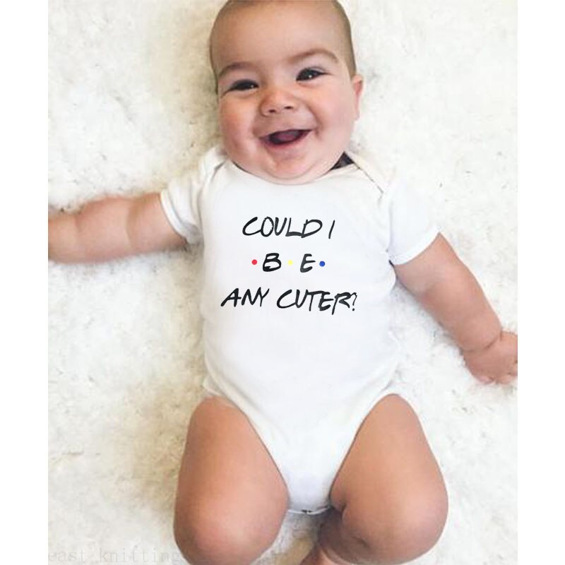 DERMSPE Casual Newborn Baby Boys Girls Short Sleeve Letter Print Could Be Any Cuter Romper Baby Clothes White