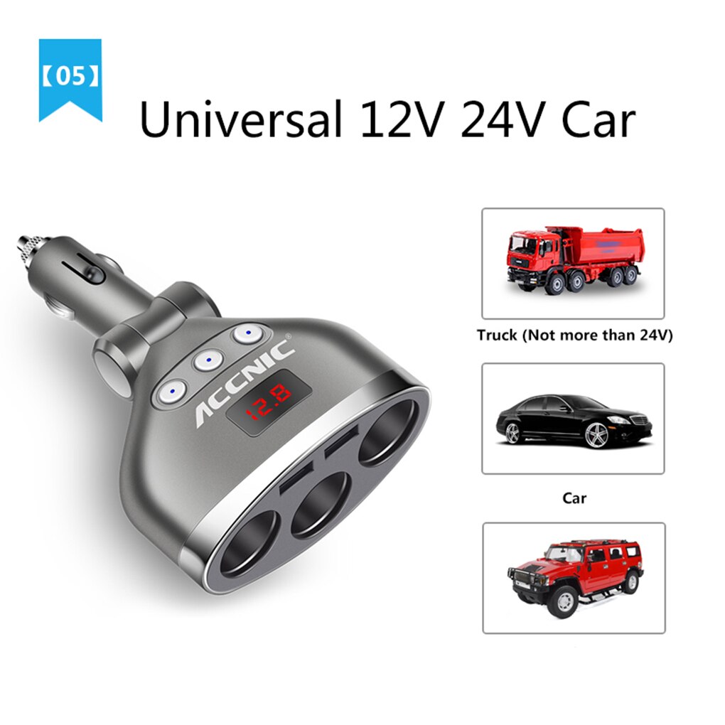 Accnic 3 in universele dubbele usb autolader spanning digitale 1 auto sigarettenaansteker splitter