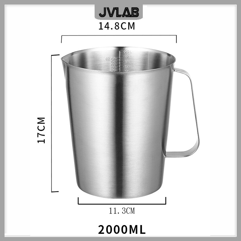 Tasse à mesurer 304 SUS de 2000 ml, thé au lait, café, liquide, avec échelle, alimentaire, en acier inoxydable, ne rouille jamais, hauteur 170mm