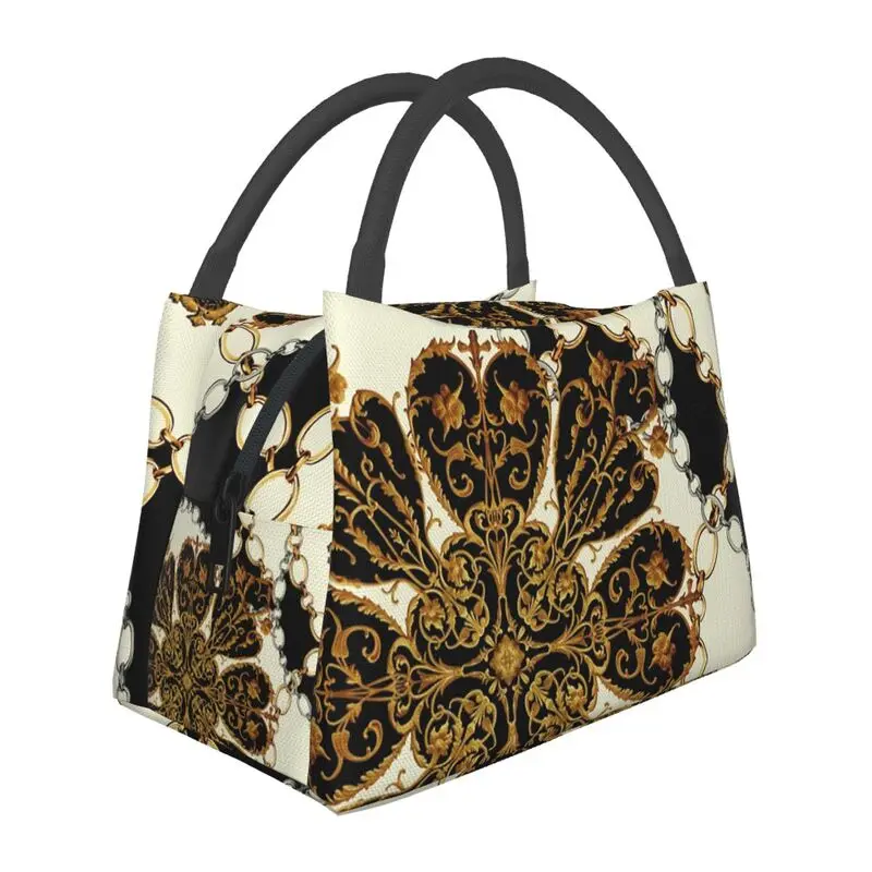 Queen Of Absolutely Everything Gold Baroque Insulated Lunch Bags for School Office Leakproof Cooler Thermal Bento Box Women: Silver