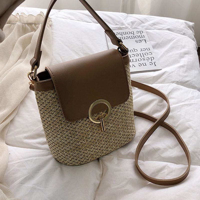 Frauen Damen Crossbody Stroh Eimer Schulter Tasche Tote Geldbörse Handtasche Messenger Satchel