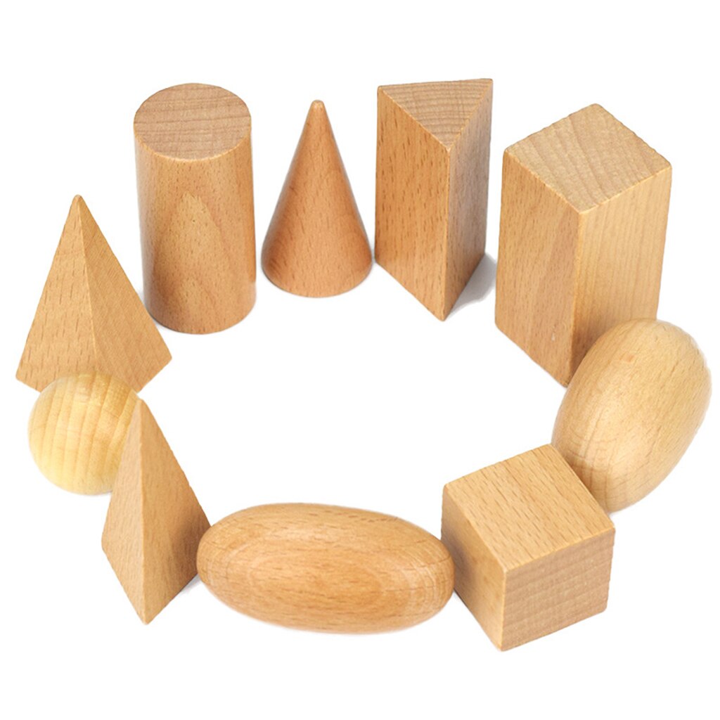 3D Vormen Gepolijst Houten Geometrische Solids Voor Shcool Wiskunde Leren, 10Pcs