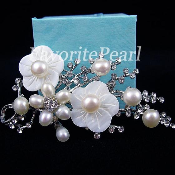 Elegante Süßwasser Perle Brosche Weiß Top Shell Blume Edlen Schmuck Hochzeit Geburtstag Mutter Tag Charming Mädchen