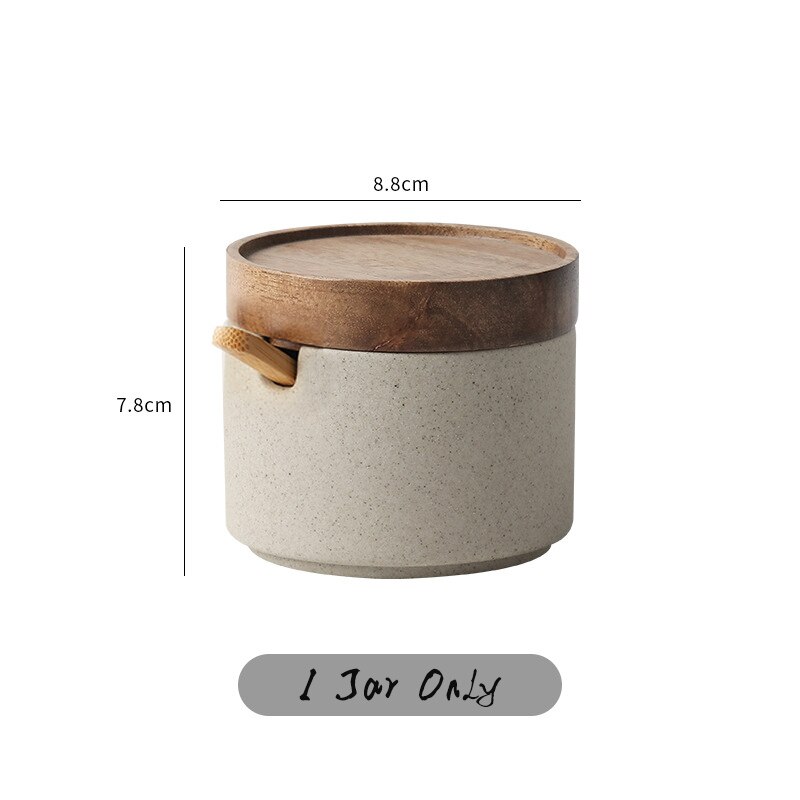Kitchen Ceramic Jar Porcelain Seasoning Container Clay Condiment Storage Bottle Pottery Can for Salt Sugar Spice with Spoon Lid: 1 Jar A Style