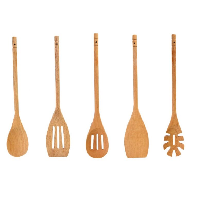 Utensilios de cocina de madera de haya Natural, 30cm, herramientas de cocina, cuchara de madera, pala, servidor de espagueti, ranurado