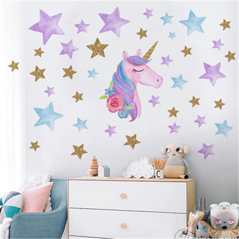 Glow In The Dark Eenhoorn Sterren Muurstickers Baby Slaapkamer Fluorescerende Lichtgevende Eenhoorn Sticker Voor Kinderkamer Plafond Decor
