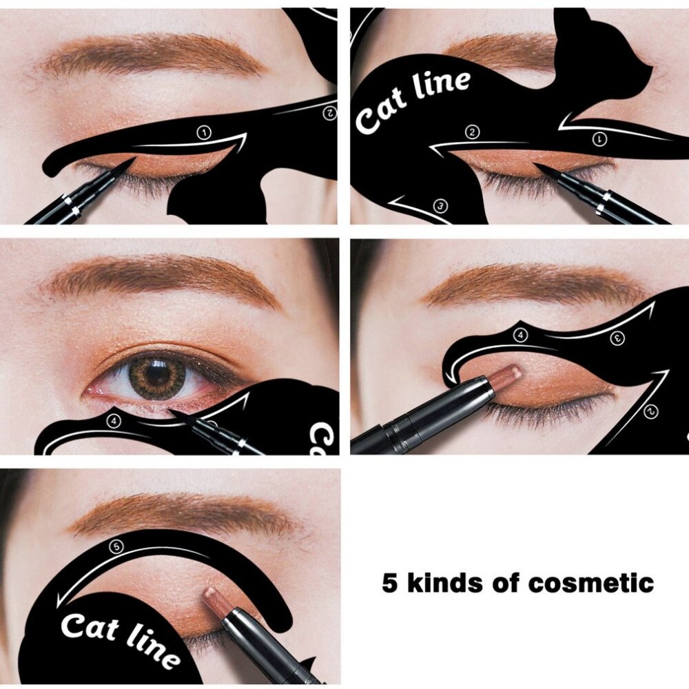 2 Stks/set Modieuze Vrouwen Kat Lijn Eye Make-Up Eyeliner Unieke Stencils Templates Makeup Tools Kits Voor Ogen Eyeliner Gereedschap