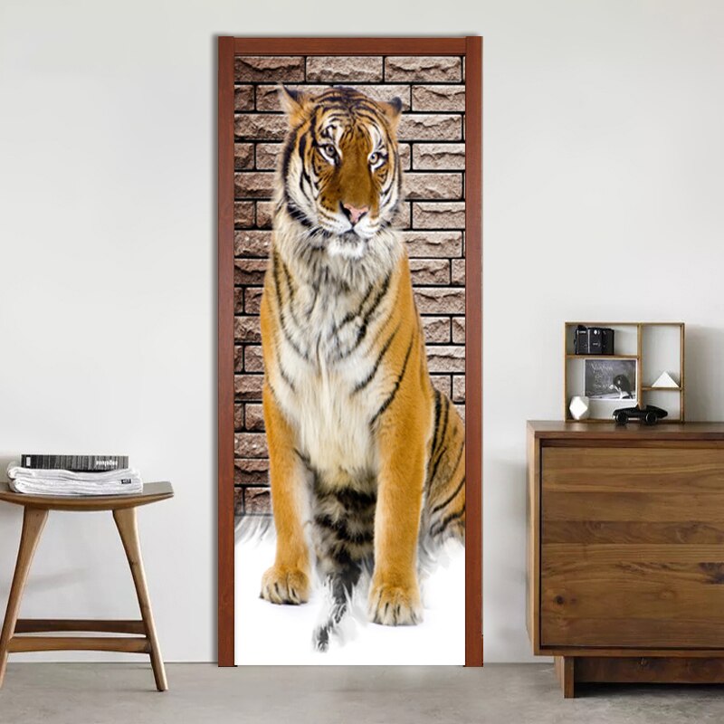 3d stereo tiger dörr klistermärke modern djur tapet barn sovrum vardagsrum heminredning dörr dekaler pvc självhäftande