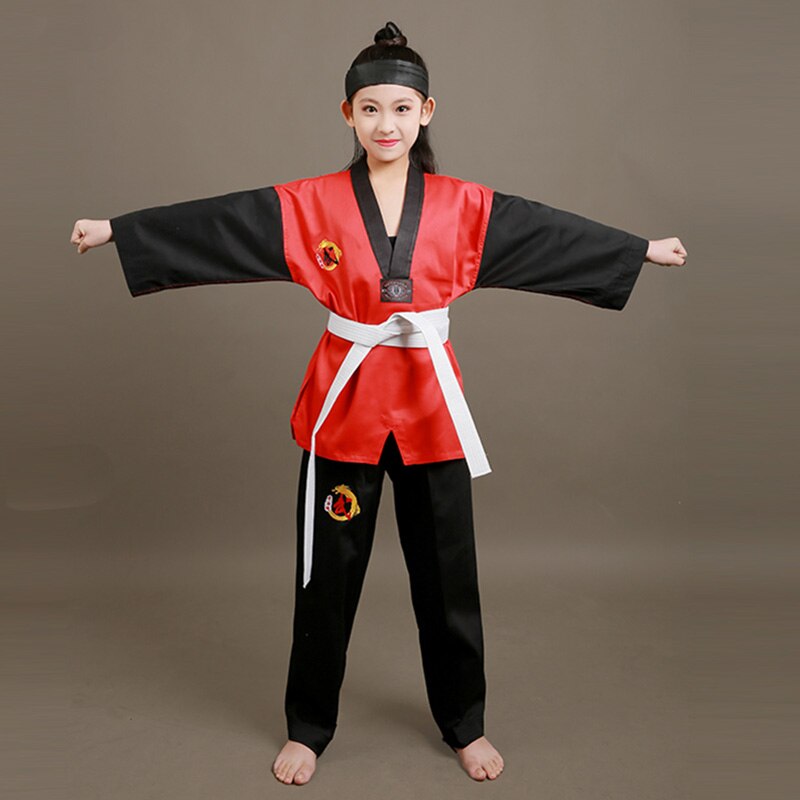 Professionele Borduurwerk Katoen Taekwondo Uniform Taekwondo Karate Judo Taekwondo Dobok Kleren Kinderen Volwassen Unisex Lange Mouw