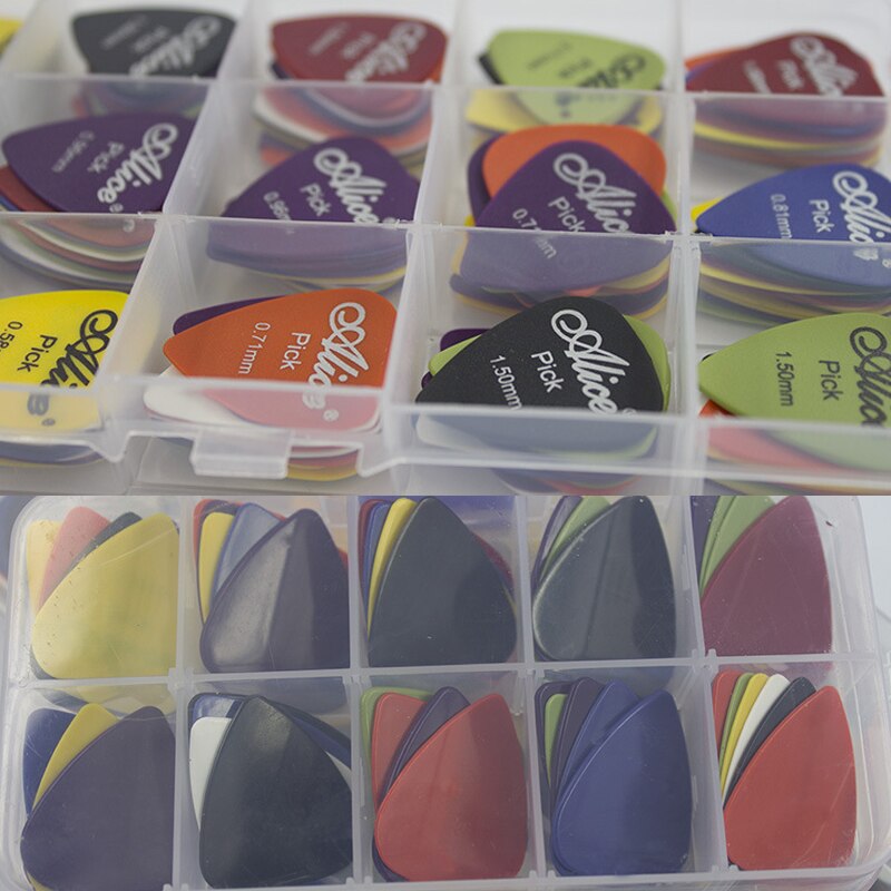 Púa de guitarra eléctrica ABS de colores, púa acústica para música, 0,58/0,71/0,81mm/0,96/1,2mm/1,5mm de grosor, púas de guitarra con embalaje variado
