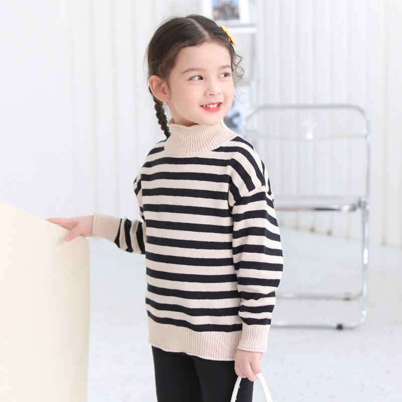 Maglione per bambini per ragazze 2022 primavera autunno abiti 100% cotone a righe novità maglione lavorato a maglia per bambini maglioni a collo alto Casual