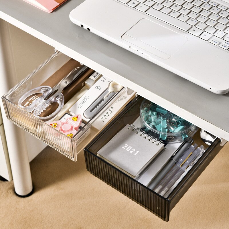 Organizador grande para debajo del escritorio, bandeja de lápices, caja de almacenamiento de mesa, organizador oculto autoadhesivo, organizador de papelería de oficina