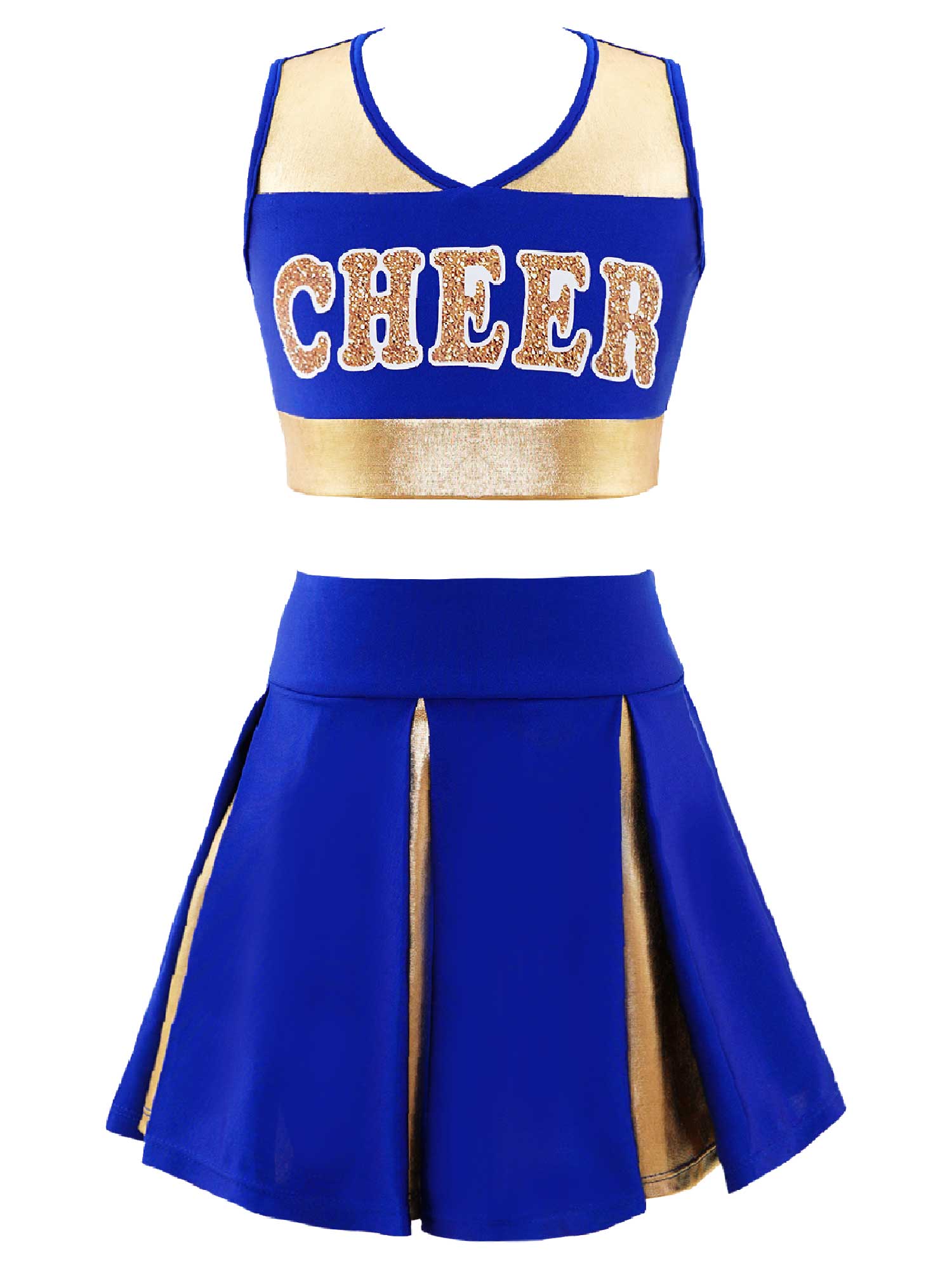 Kids Meisjes Cheerleading Suits Meisjes Dans Kleding Patchwork Stijl Brief Afdrukken Crop Top Met Elastische Tailleband Rok Meisjes: Blue / 12