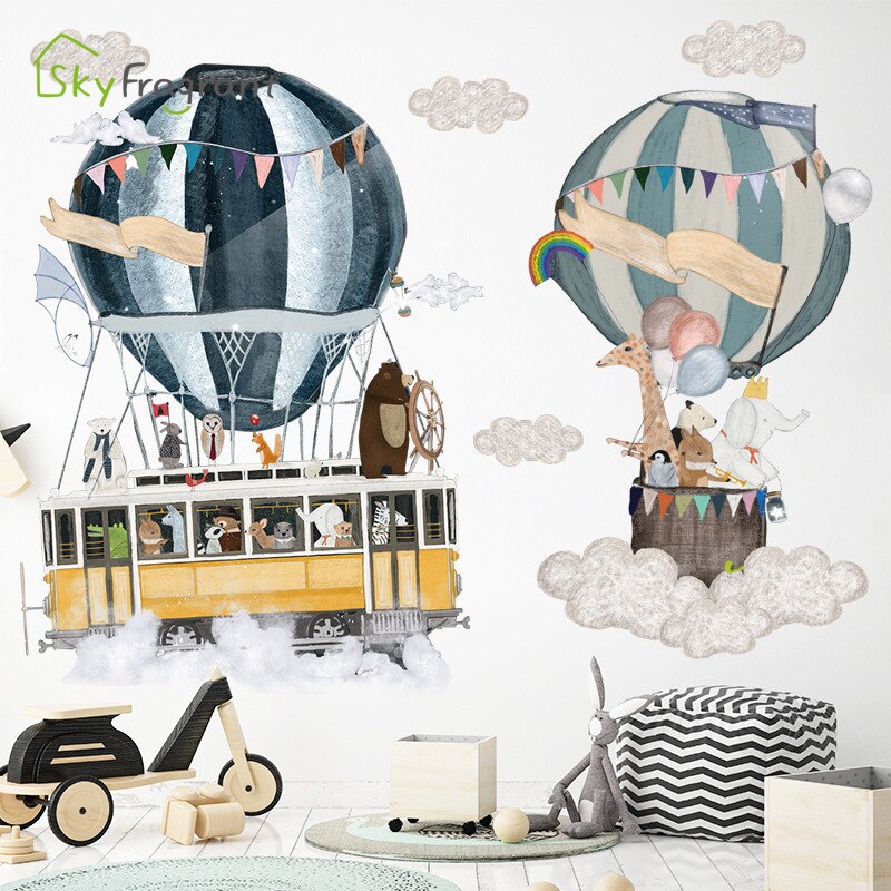 Tegneserie ins luftballon rejser væg klistermærker selvklæbende hjem soveværelse væg indretning børneværelse klistermærke baby værelse dekoration