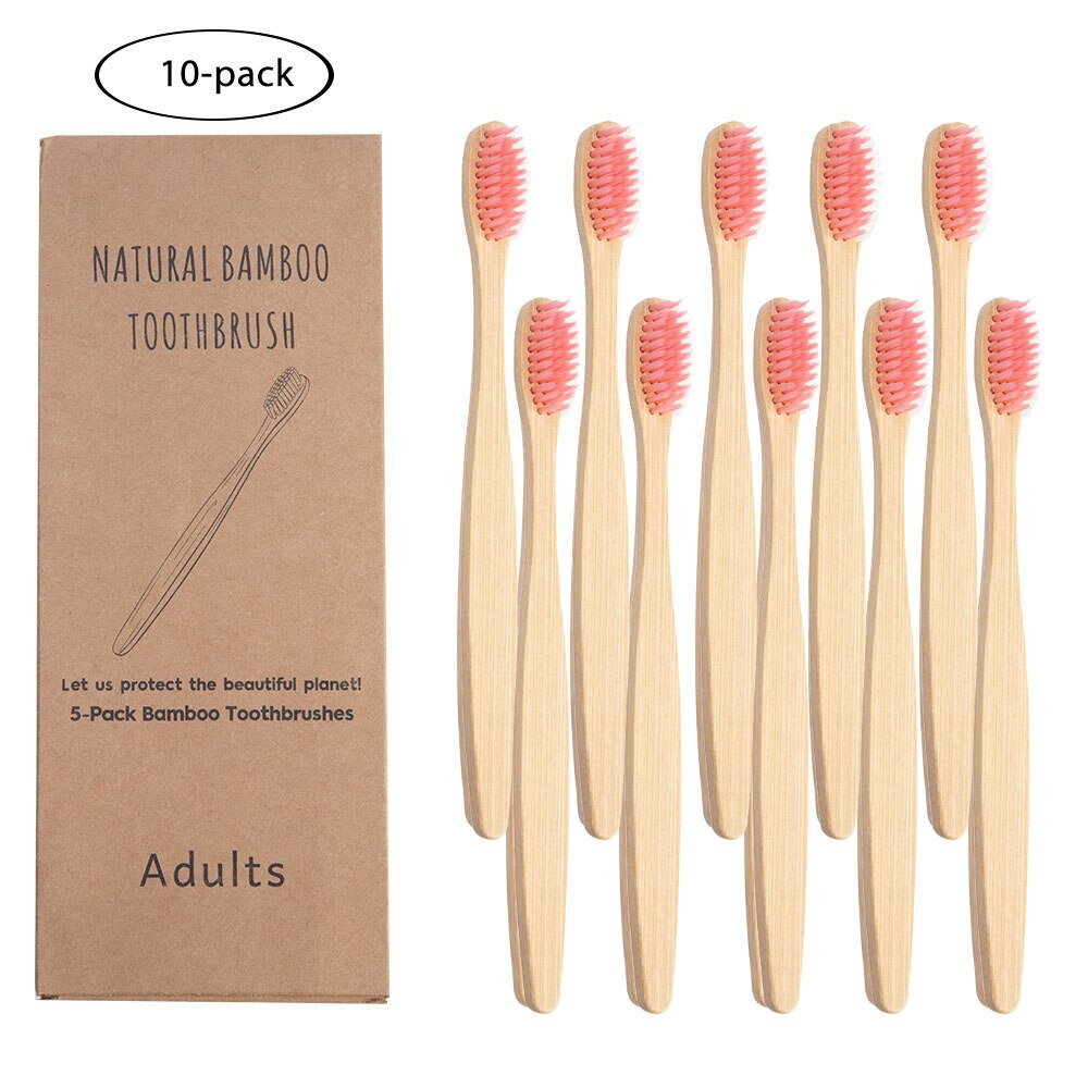 10 Stuks Gemengde Kleur Bamboe Tandenborstels Boxed Eco Vriendelijke Houten Tandenborstel Zachte Haren Tip Houtskool Tandenborstel Oral Care: 10pcs pink boxed