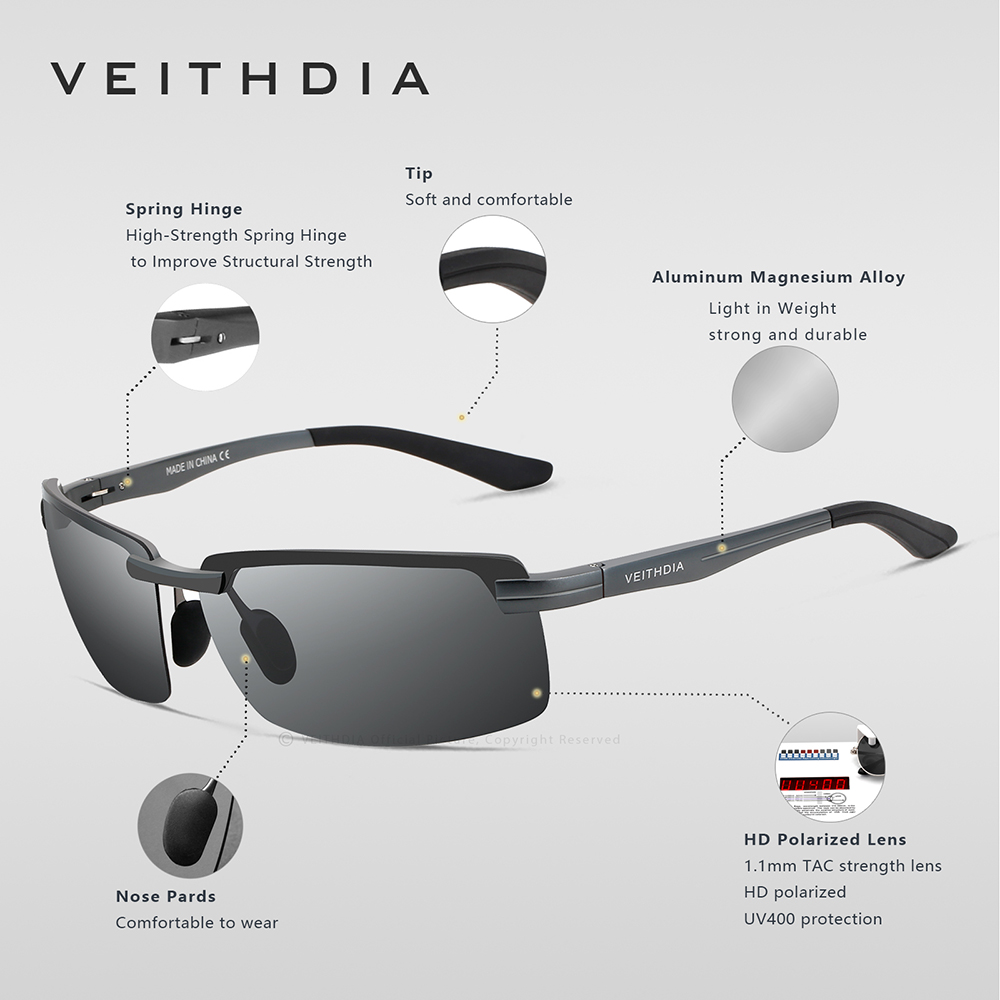 VEITHDIA, gafas de sol deportivas, gafas de aluminio, lentes polarizadas, gafas Vintage, gafas de sol de conducción para hombres/mujeres V6510