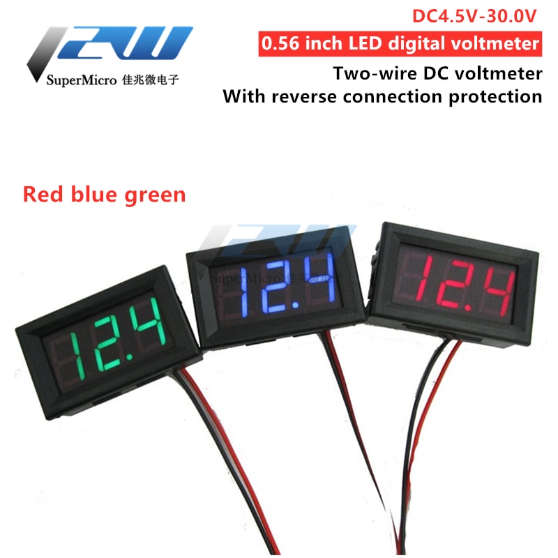 Digitale Voltmeter Dc 4.5V Tot 30V Digitale Voltmeter Voltage Panel Meter Rood/Blauw/Groen Voor 6V 12V Electromobile Motorfiets Auto