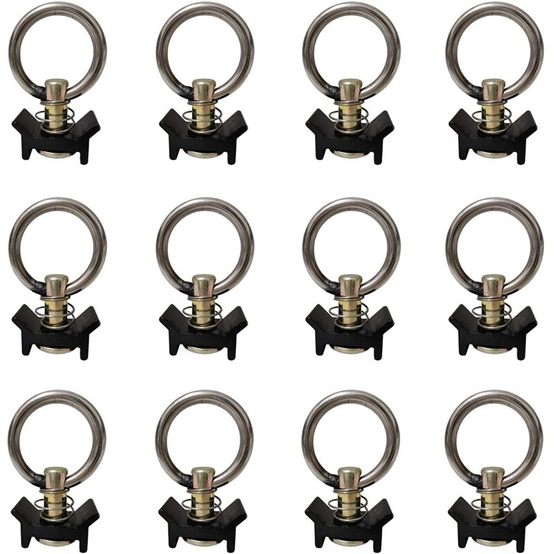 12 Pack Black L Track Single Stud Fitting With Round Ring For Airline Track Logistic Installation: Default Title