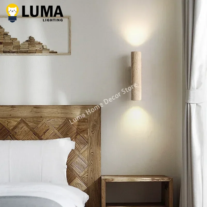 Wabi Sabi Style jaune travertin applique Vintage pierre et bois applique lumière pour chambre chevet salon escalier décor à la maison