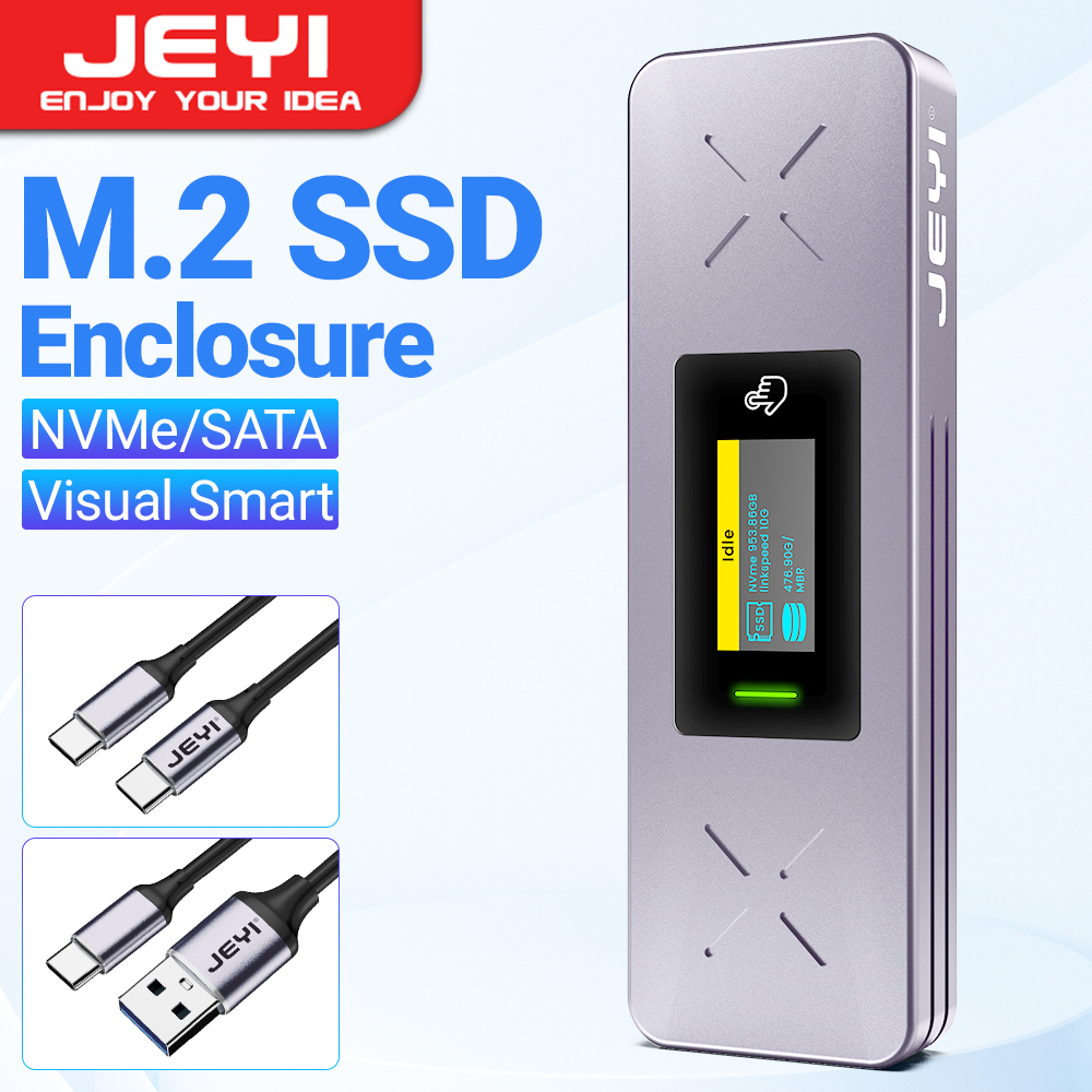 Obudowa JEYI Visual Smart M.2 NVMe NGFF SSD, obsługuje ochronę przed zapisem 5s, ponowne podłączenie 3s, USB 3.2 Gen2 10 Gb/s, wykończenie UASP: Złota