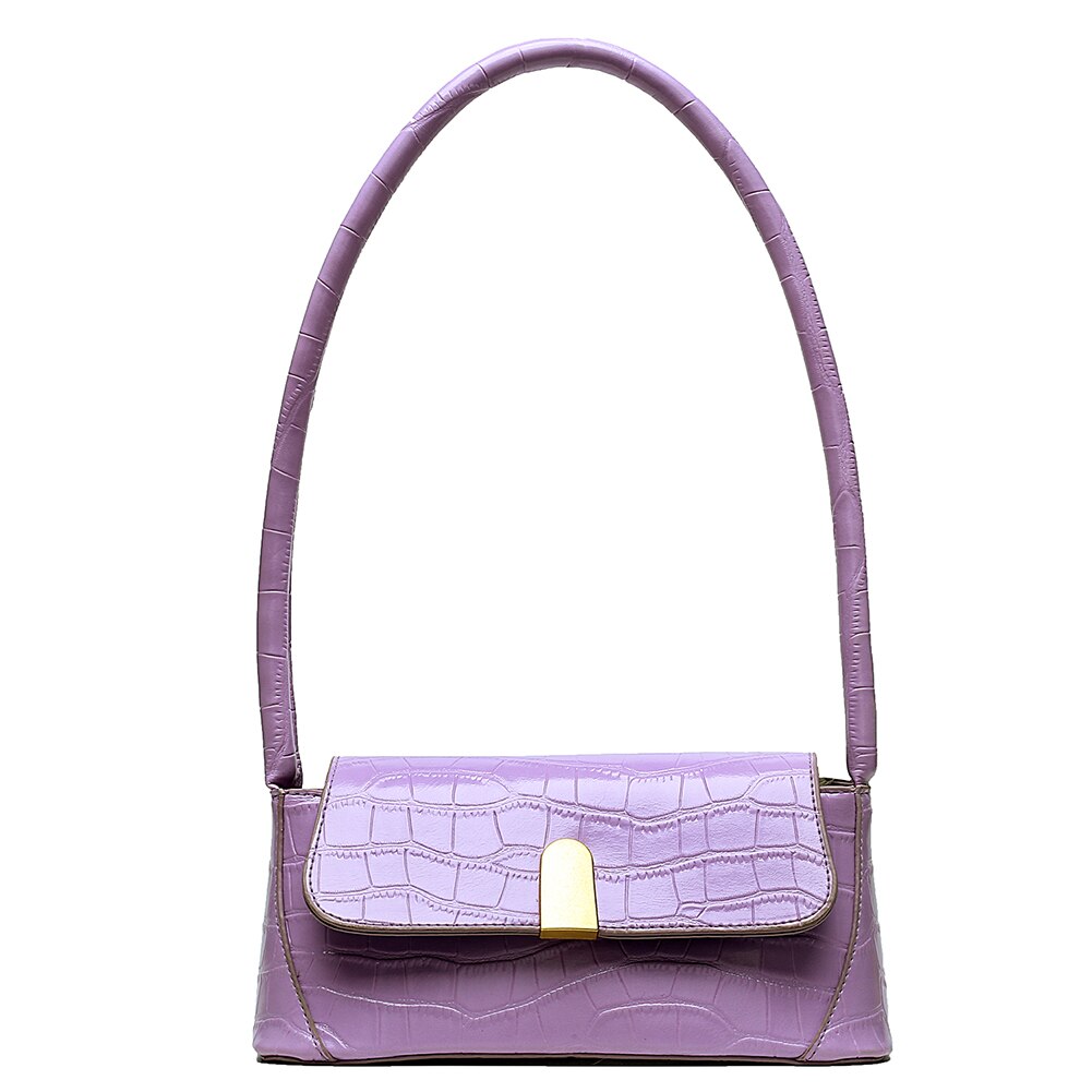 Mønster kvinner skulder veske solid pu lær casual clutch tote bag dame skulder veske håndvesker: Lilla
