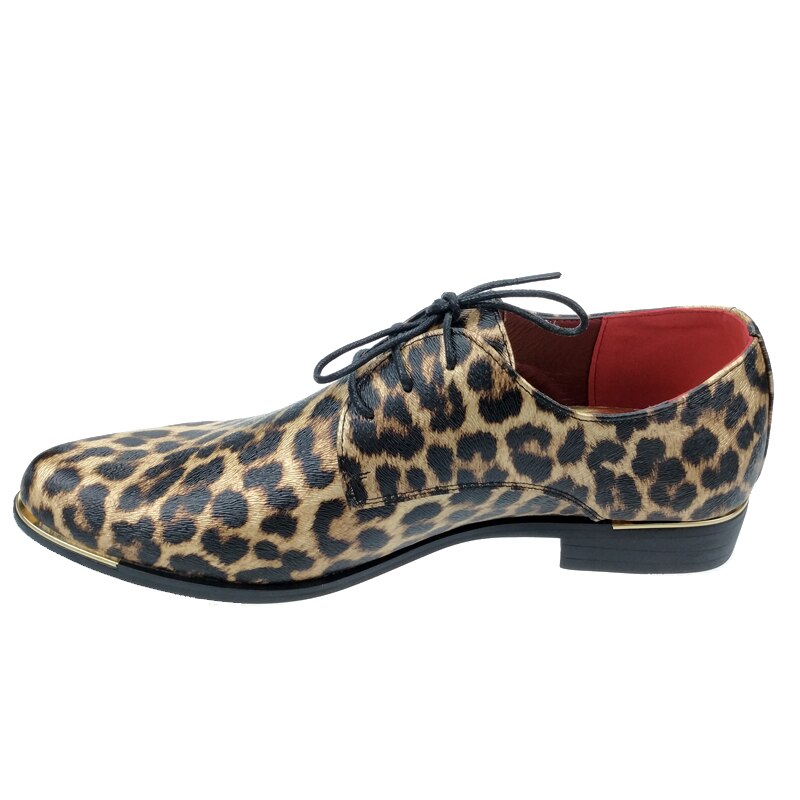 Zapatos de vestir informales Punk para hombre, calzado de punta puntiaguda con estampado de leopardo, zapatos de boda a la novedosa del Reino Unido, color amarillo, británico,