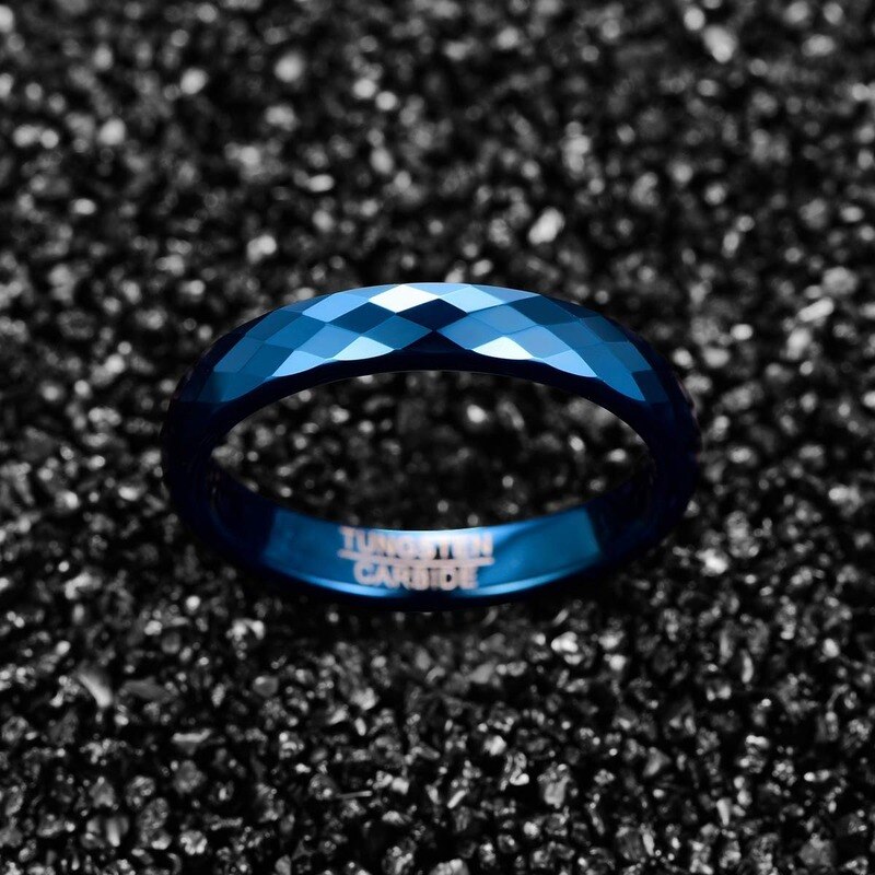 4mm Tungsten Carbide Ring Blue Polished Finish Rhombic Cut Wedding Ring Comfort Fit Rings Jewelry