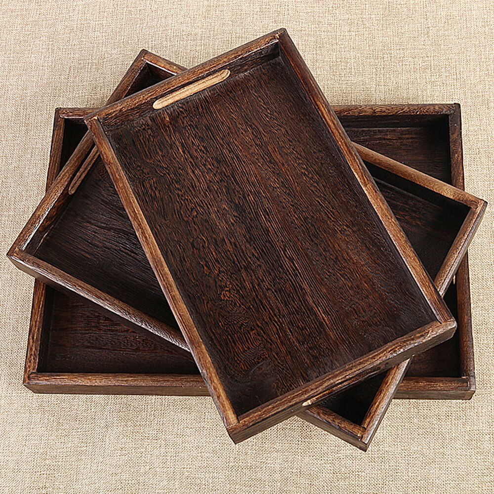 Bandejas rectangulares Retro de madera para almacenamiento, bandeja para servir comida, té de cena, postre de Hotel, herramienta de cocina para el hogar