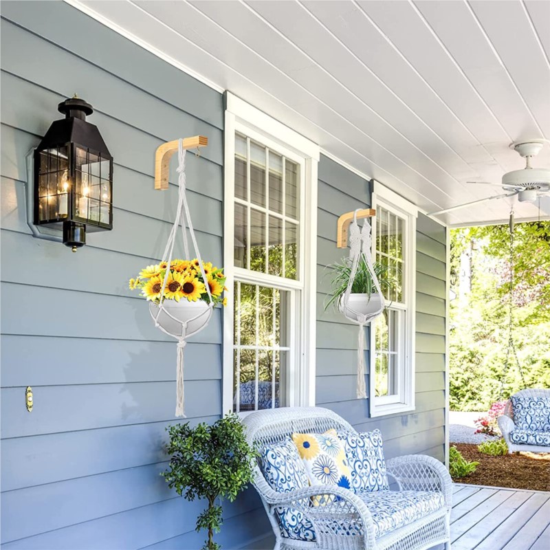 Houten Hangplantenhaken Set Van 2 - Robuuste Wandbeugels Voor Plantenbakken, Lantaarns, Windgong (max. 15 Lbs)